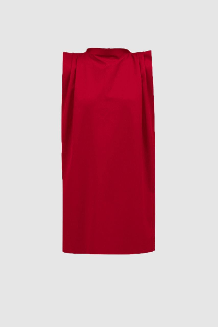 Red Pleated Shoulder Dress