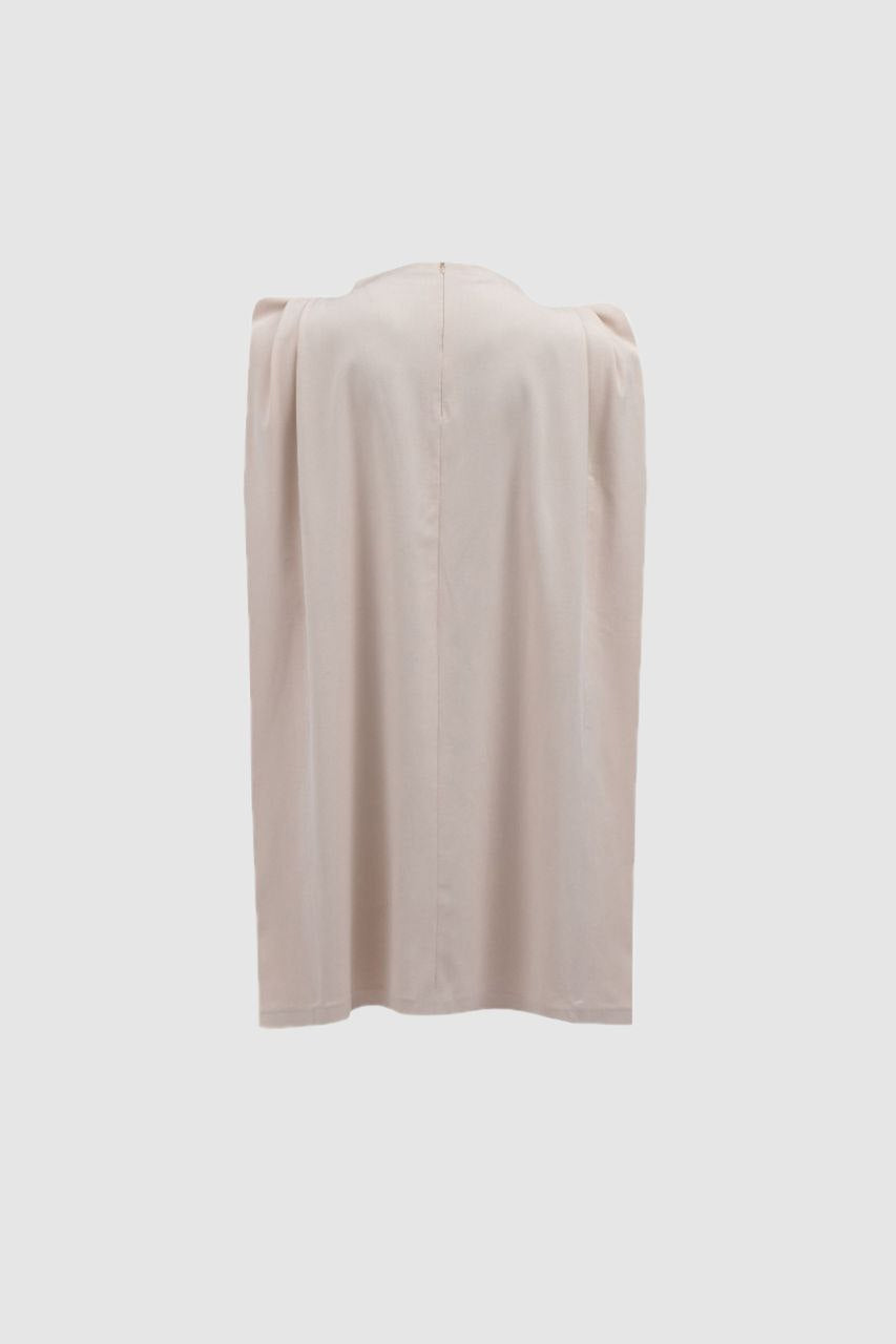 Beige Pleated Shoulder Dress