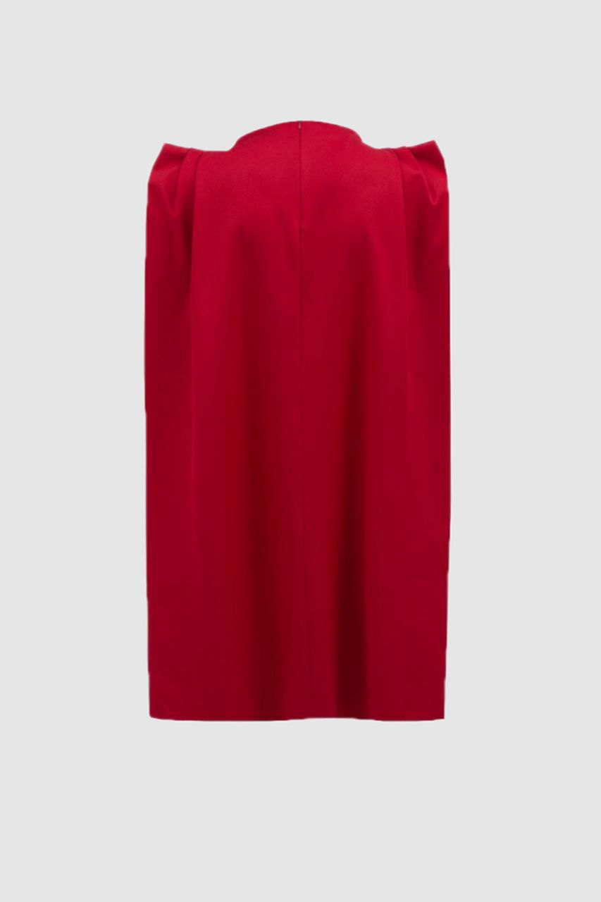 Red Pleated Shoulder Dress