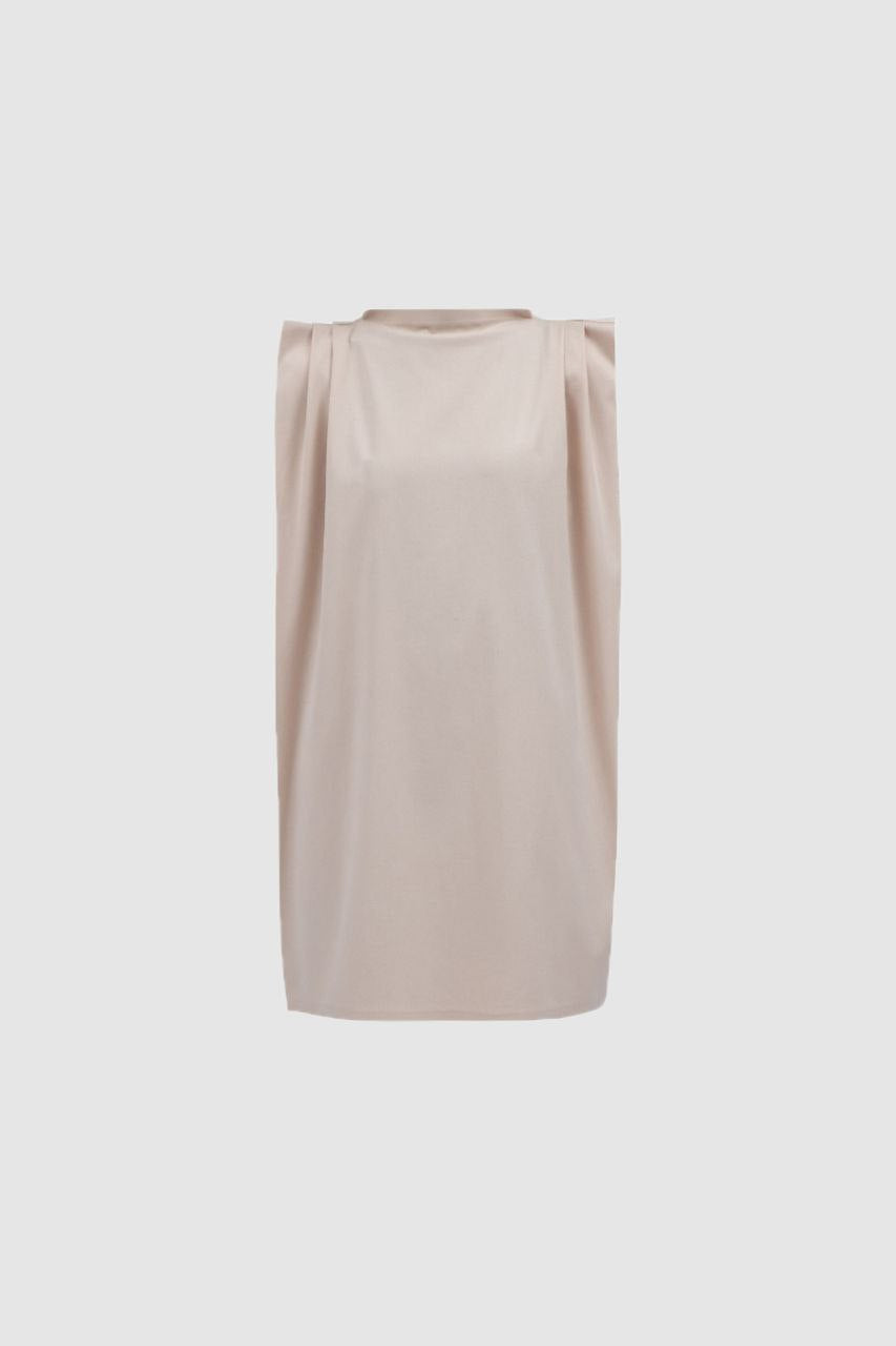 Beige Pleated Shoulder Dress