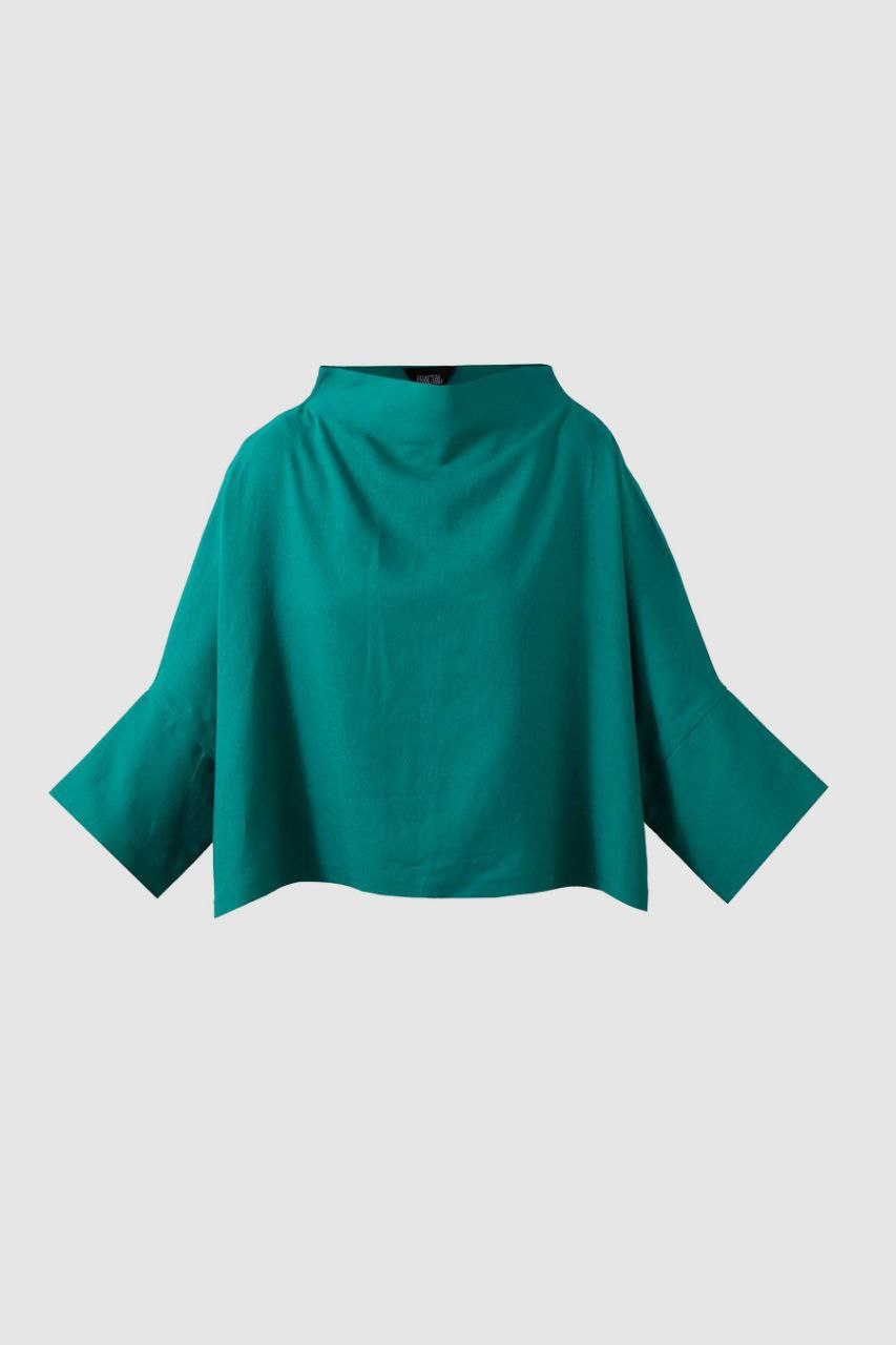 Green Square Linen Blouse