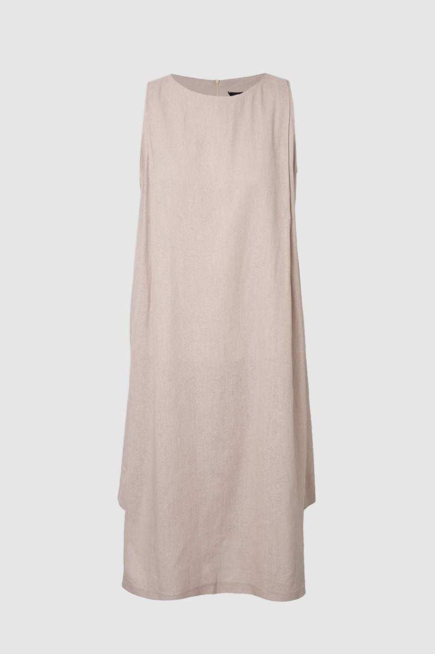 Beige Step Linen Dress