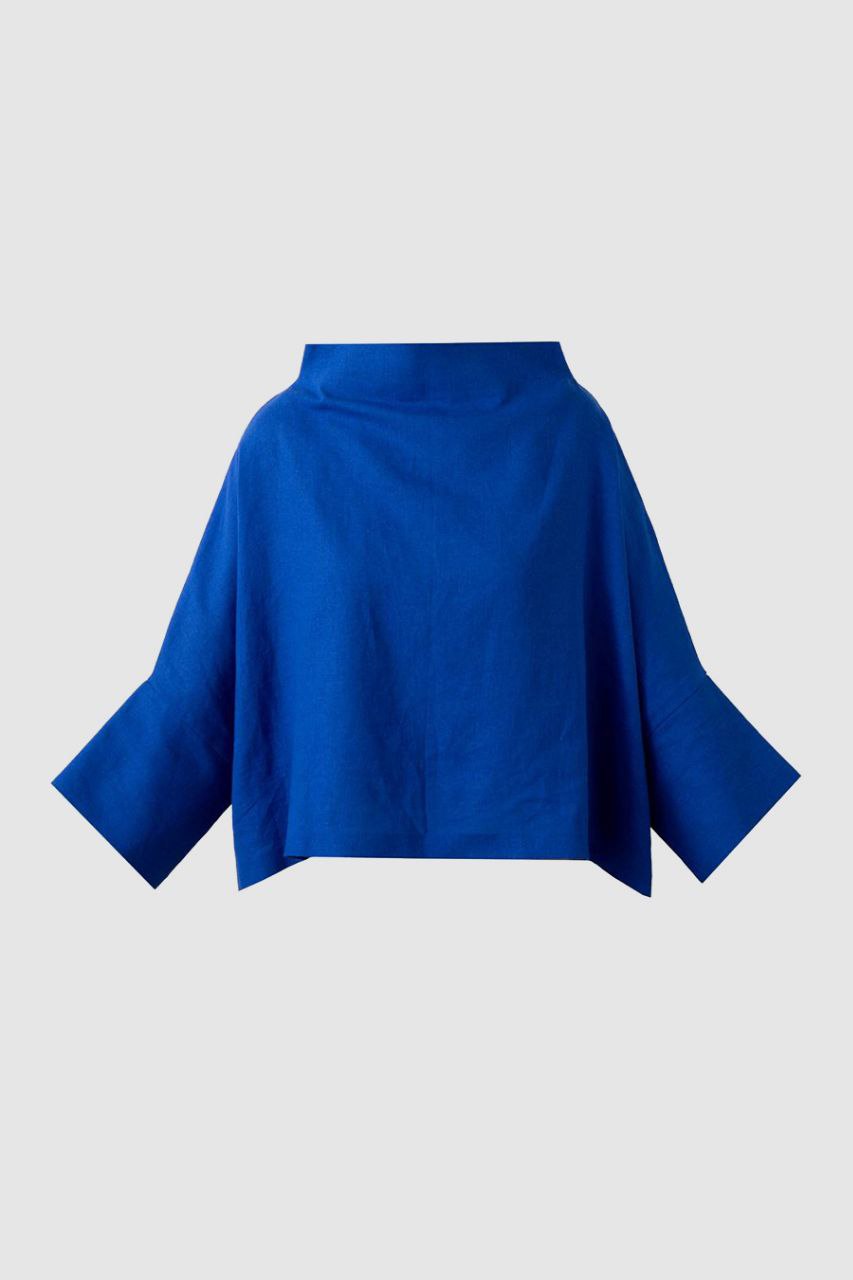 Blue Square Linen Blouse