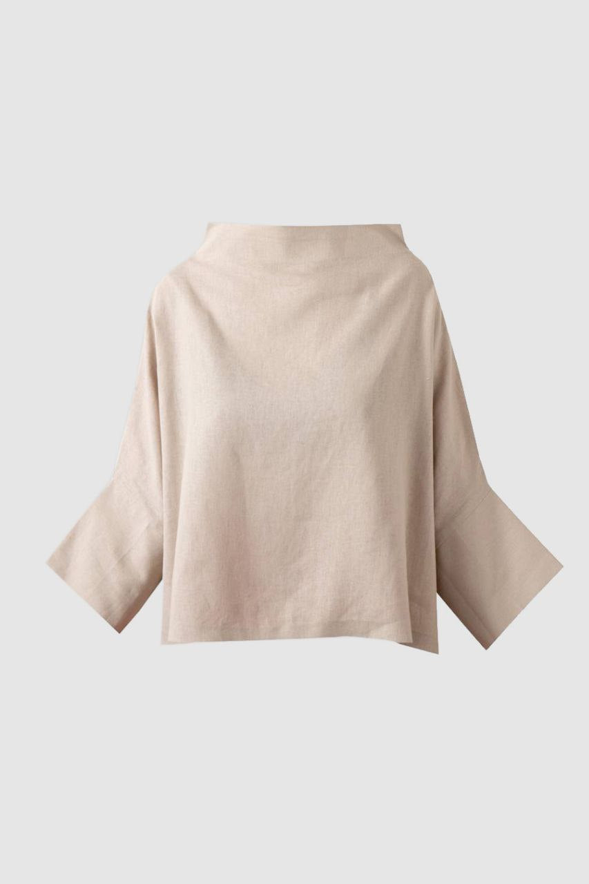 Beige Square Linen Blouse