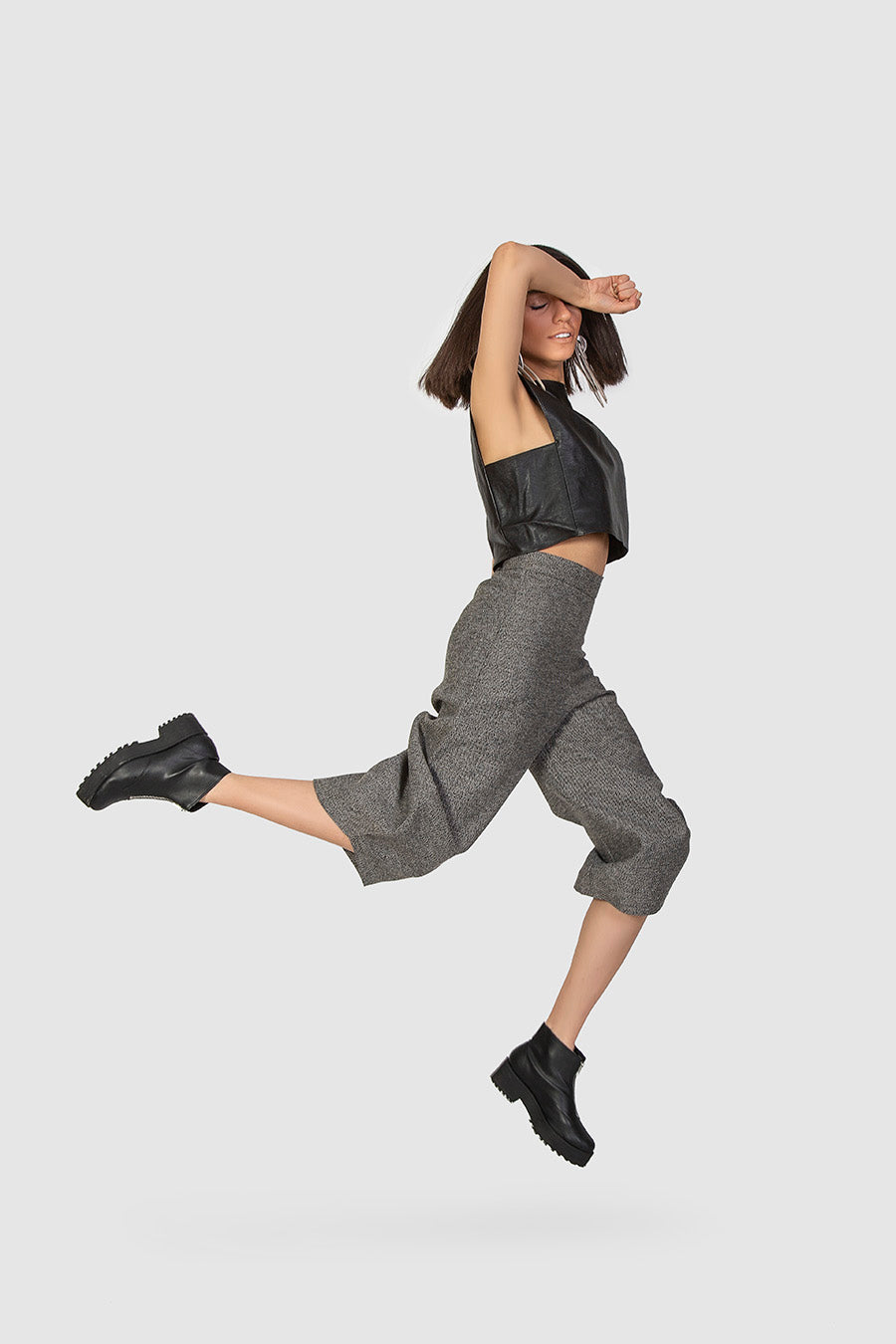 Grey Round Woolen Trousers