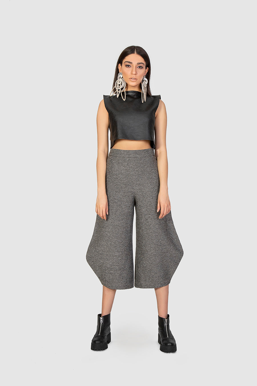 Grey Round Woolen Trousers