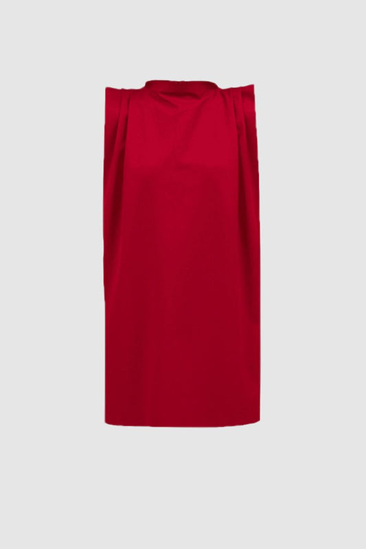 Red Pleated Shoulder Dress
