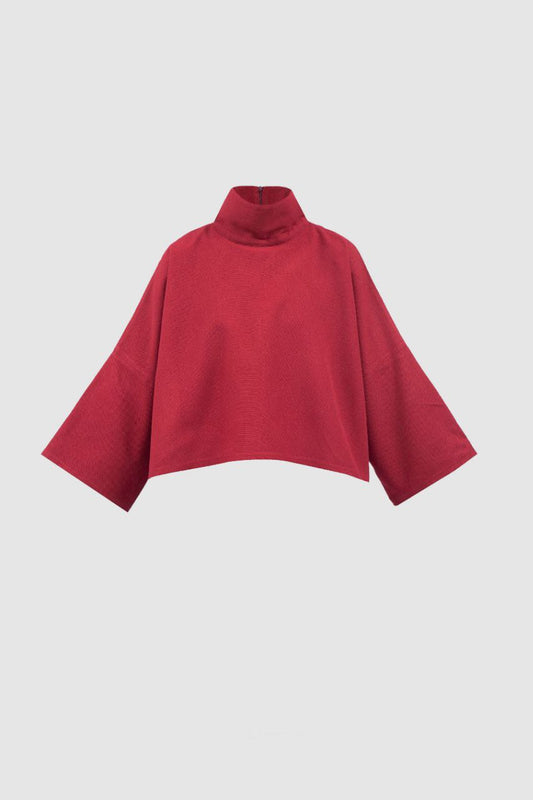 Red Cashmere Turtleneck Blouse