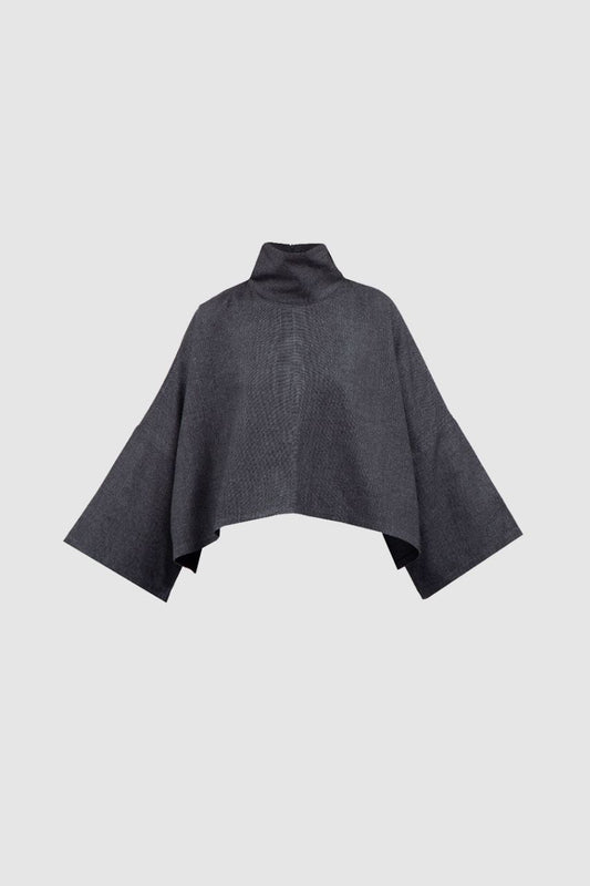 Dark Grey Cashmere Turtleneck Blouse