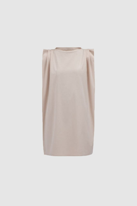 Beige Pleated Shoulder Dress