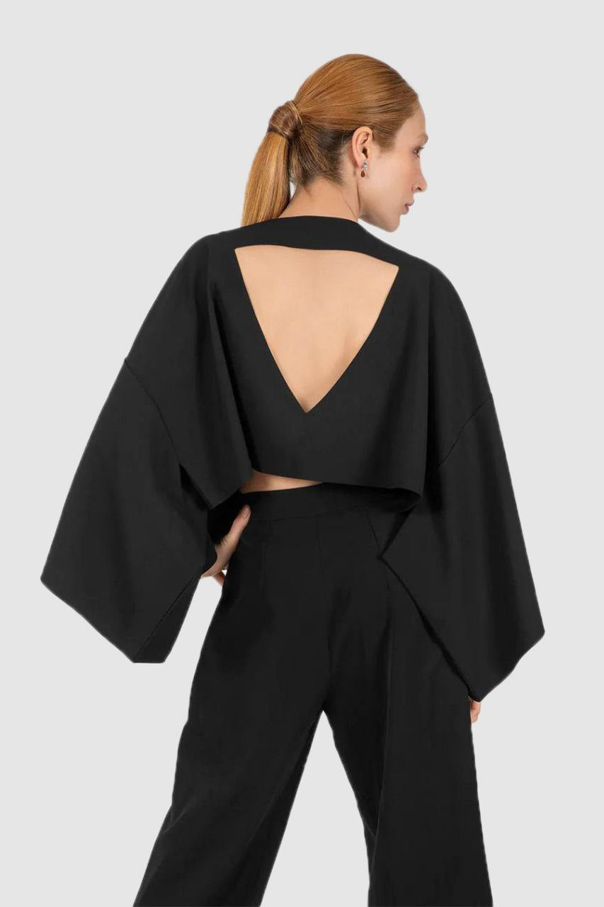 Black Two Pocket Void Blouse