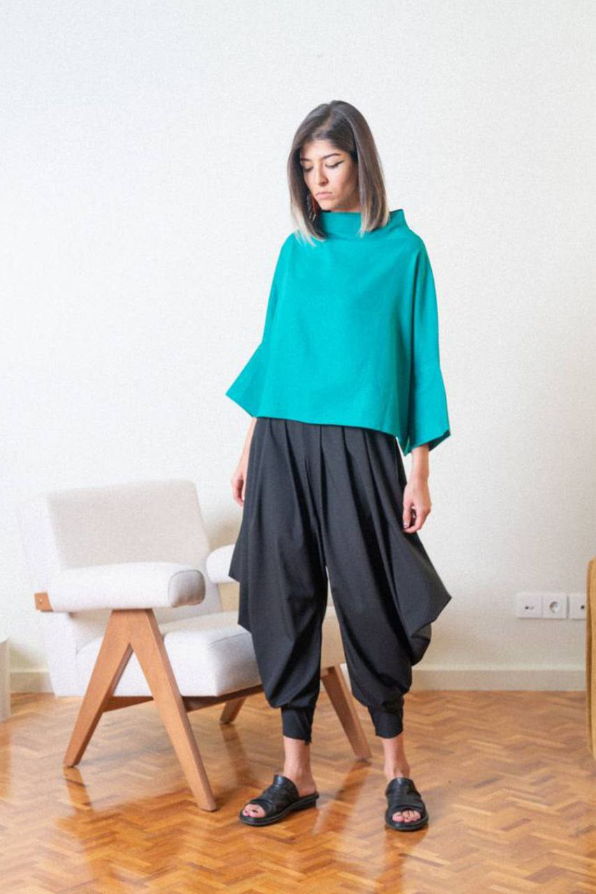 Green Square Linen Blouse