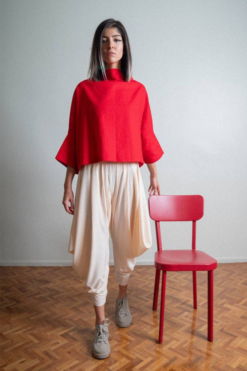 Red Square Linen Blouse