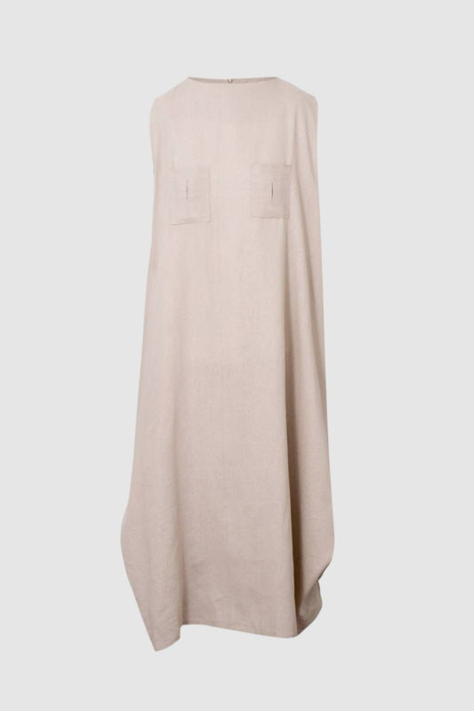 Beige Diamond Linen Dress