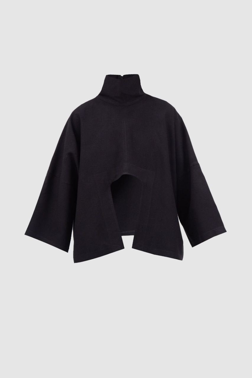 Black Cashmere Turtleneck Blouse
