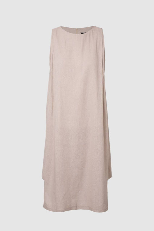 Beige Step Linen Dress